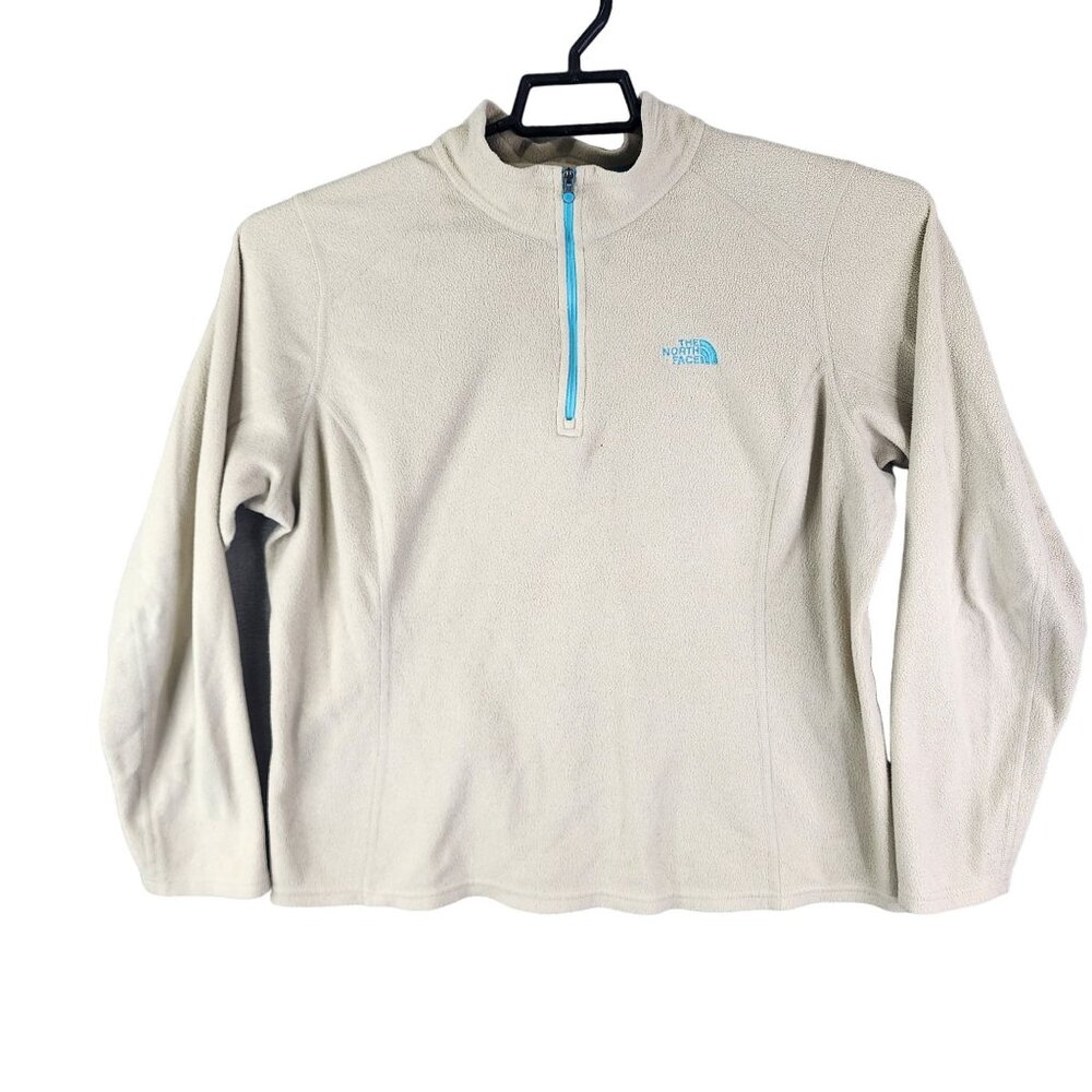 Womens Beige The North Face Fleece Pullover Sweatshirt 1/4 Zip Long Sleeve XL